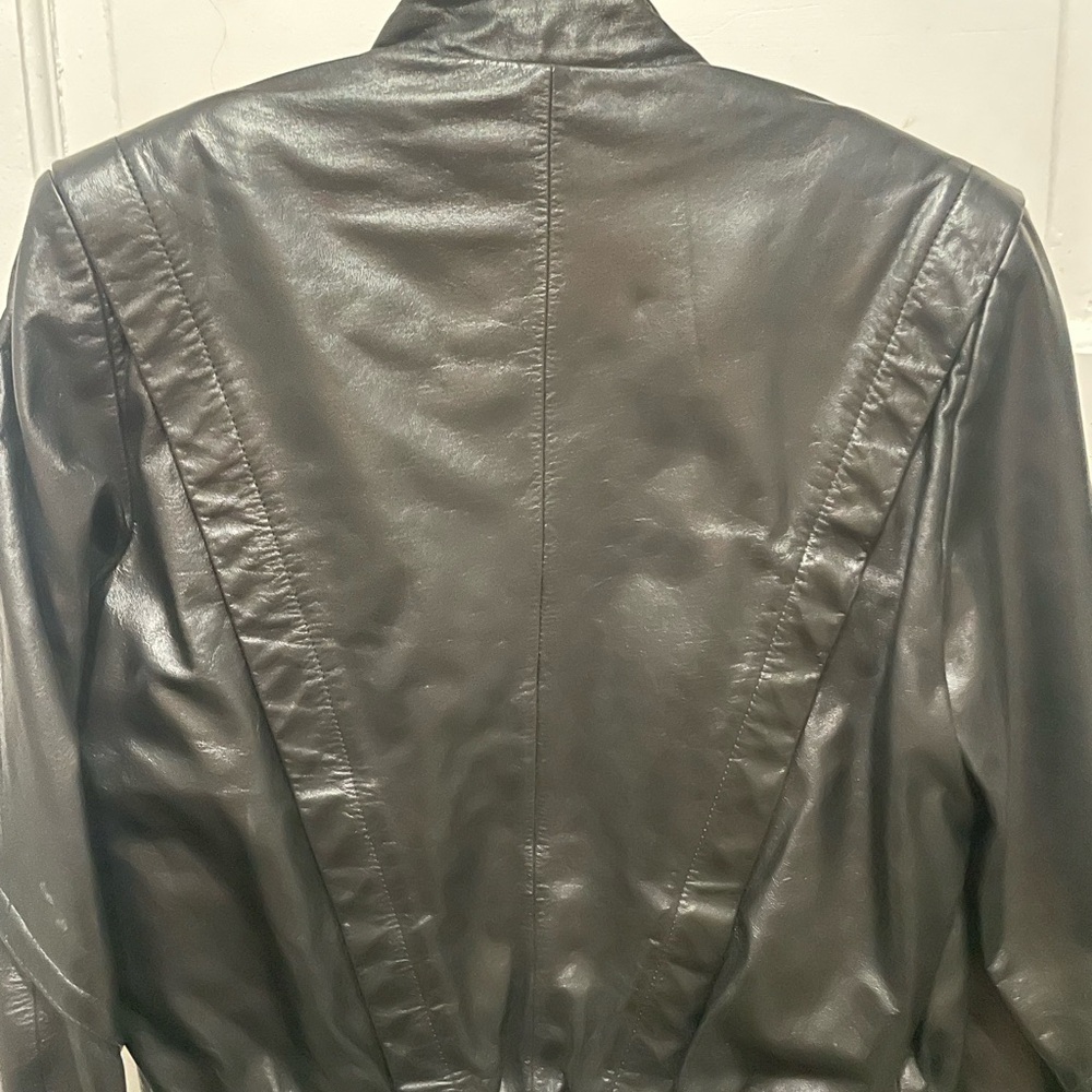 Black Leather Jacket with Snap Button - image 4